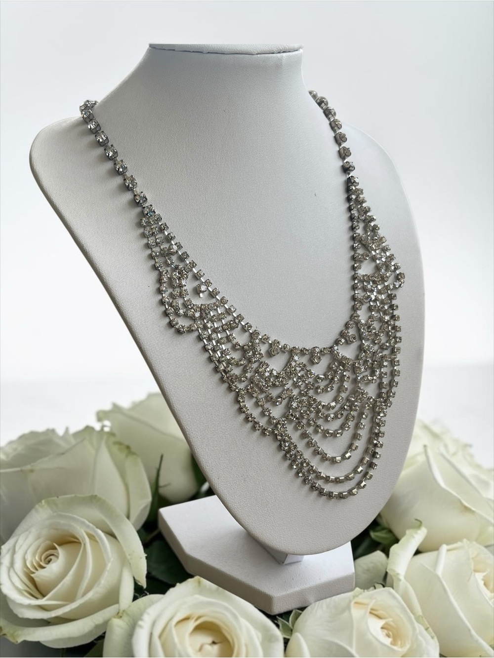 Icing Silver Tone Rhinestone Festoon Bib Statement Necklace